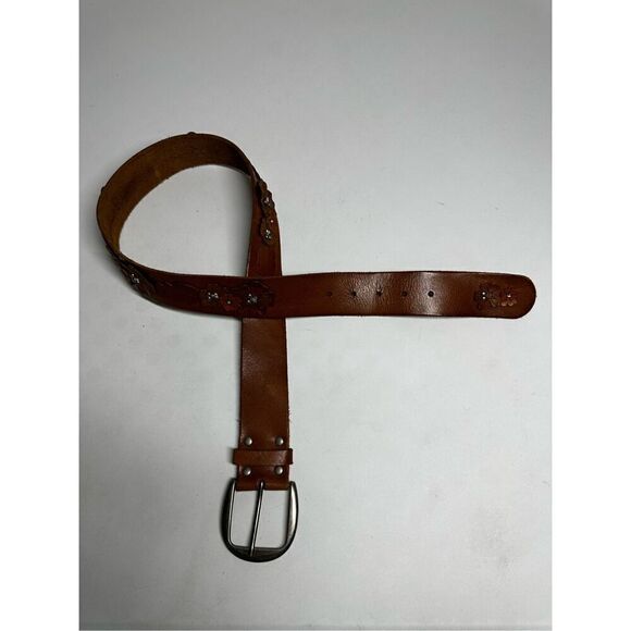 Rare Hollister Co. Leather Tea Rose Appliqué Brown Belt  Size S